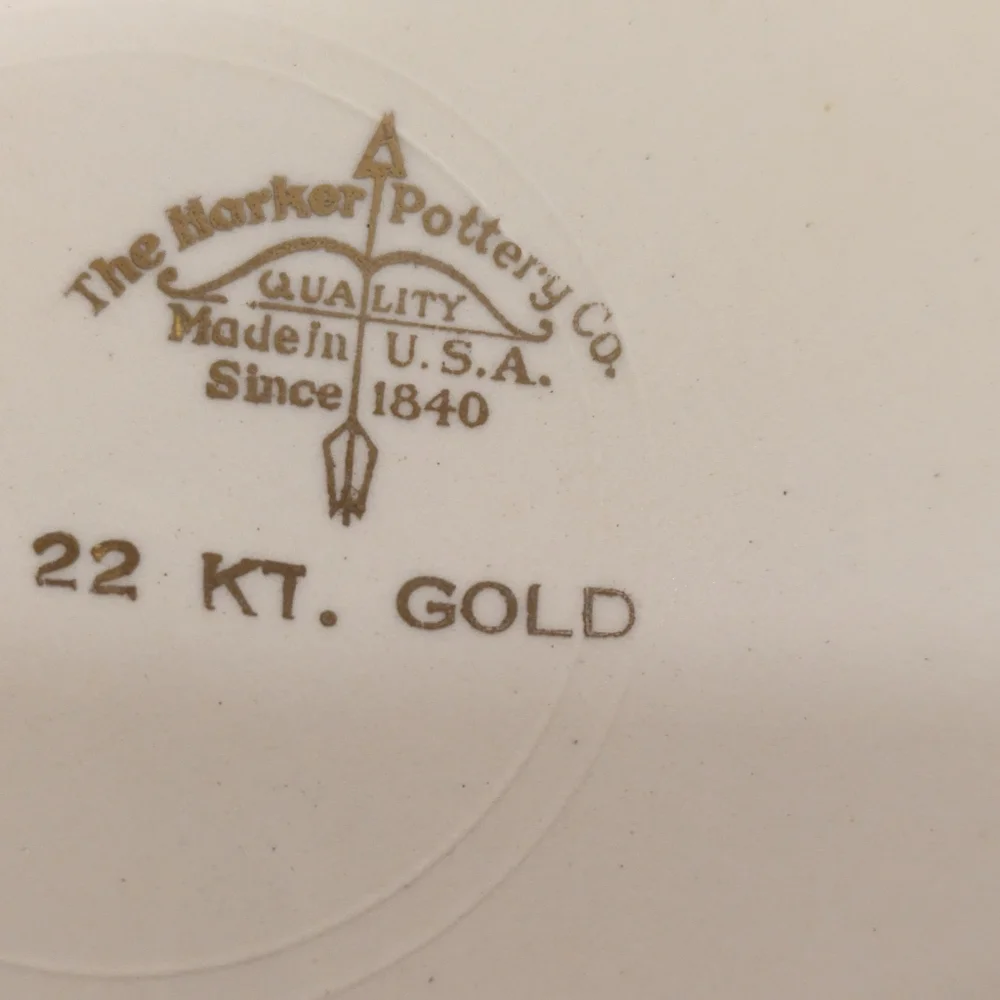 Vintage The Harker Pottery Co. 22 K Gold Trim Design Wild Rose Dinner Plates Set